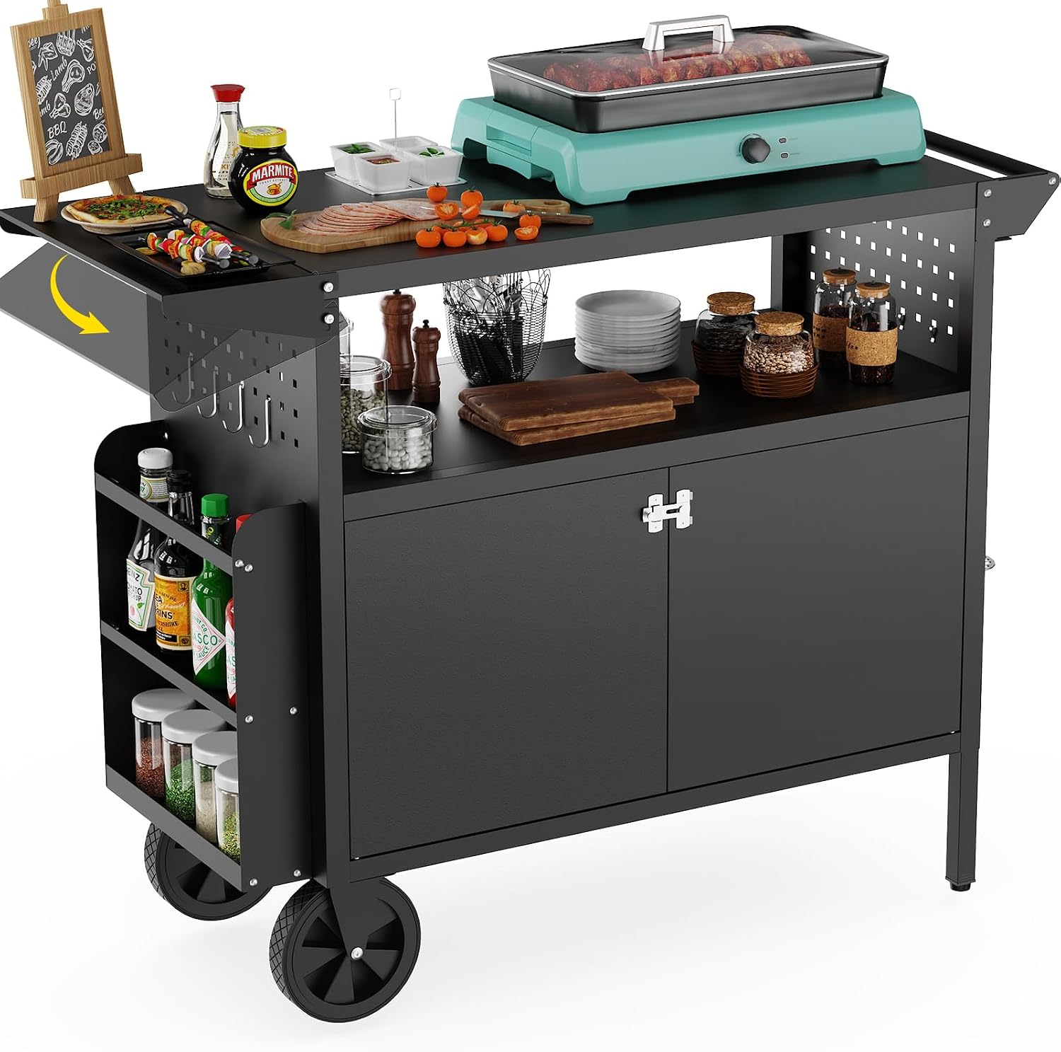 Food Storage Table - Outdoor Grill Cart Table With Storage