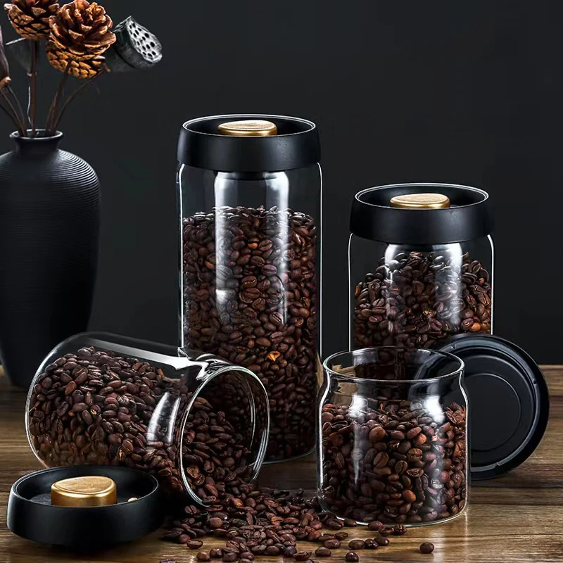 Food Storage Vacuum Containers - Coffee beans vacuum sealed jar, transparent