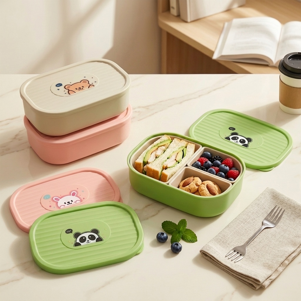 Food Storage Microwave Safe - Cute Plastic Divided Lunch Box For