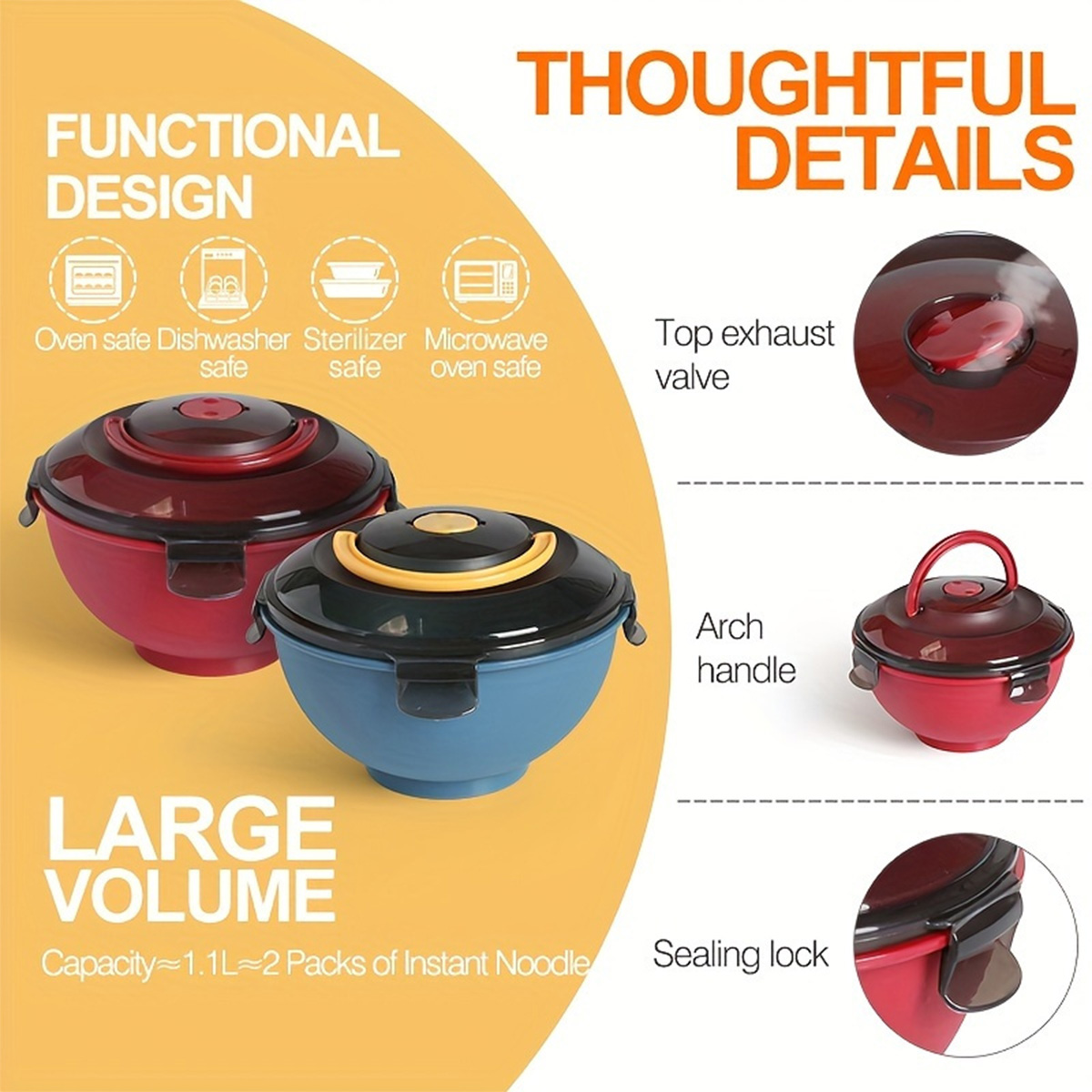 Portable Salad Noodle Soup Bow - Food Storage Microwave Safe ulasan dan harga